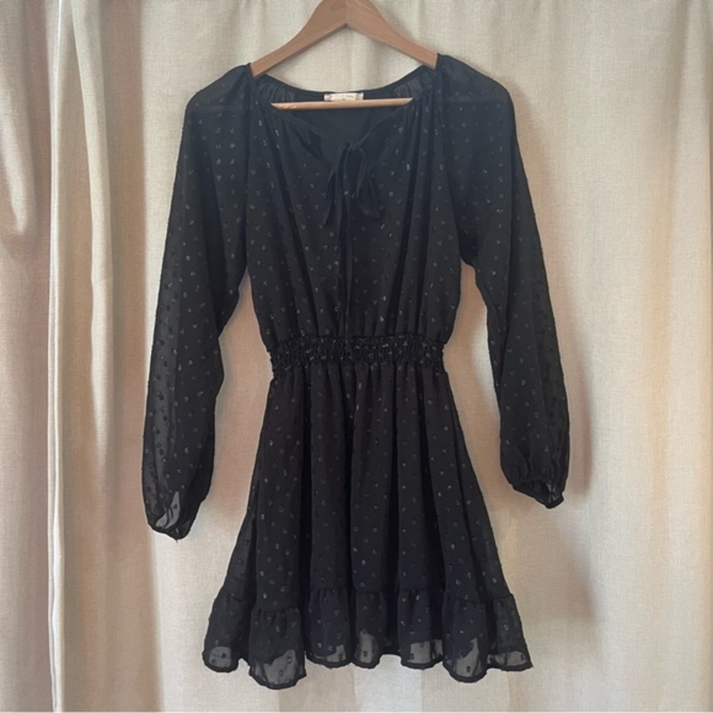 💚 BOGO FREE 💚 Altar’d State Black Long Sleeve Babydoll Ruffle Mini Dress XS